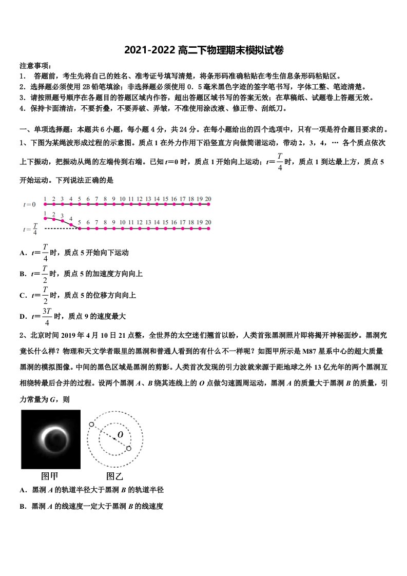 2022年安徽省池州一中物理高二第二学期期末复习检测试题含解析