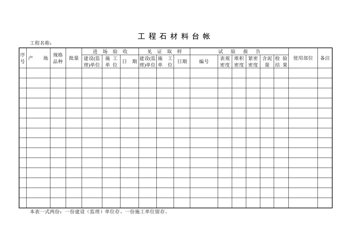 工程建筑工程各种材料台账样表