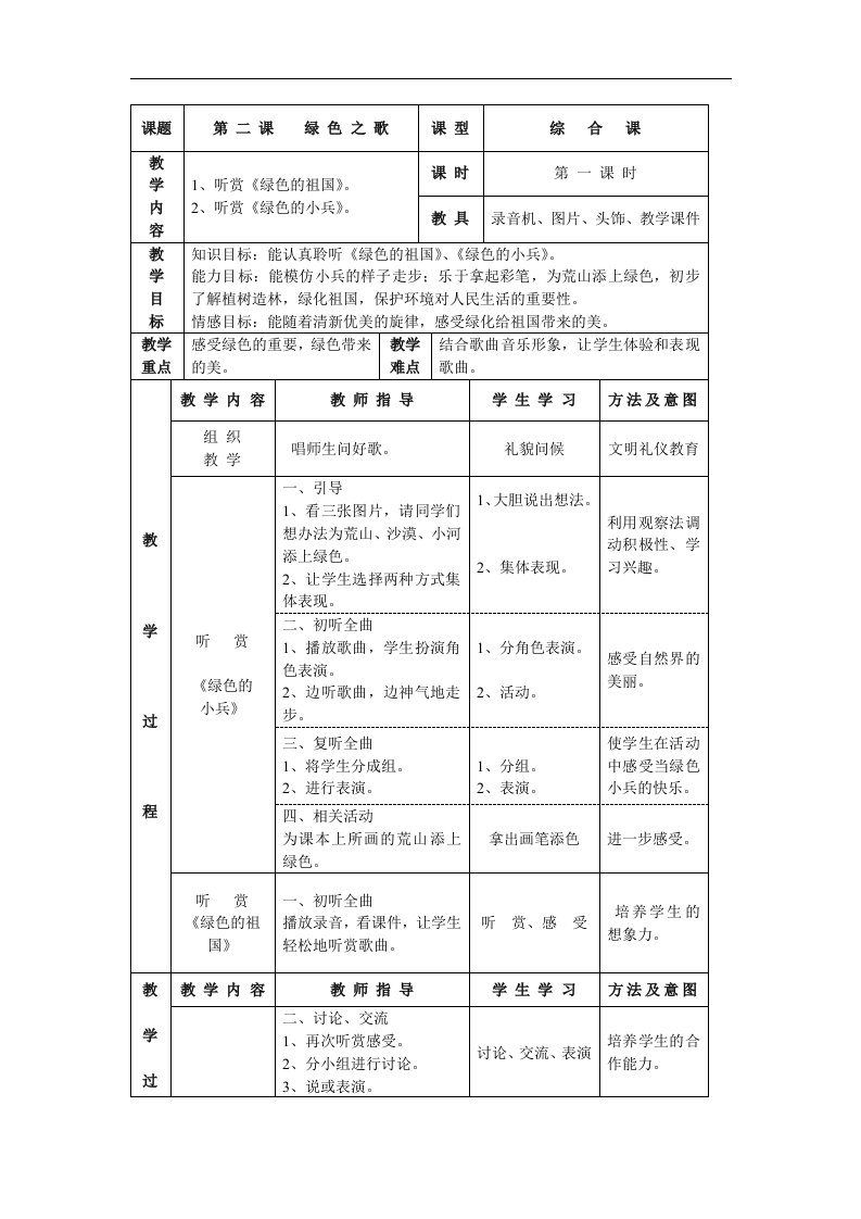 湘教版音乐二年级下册《绿