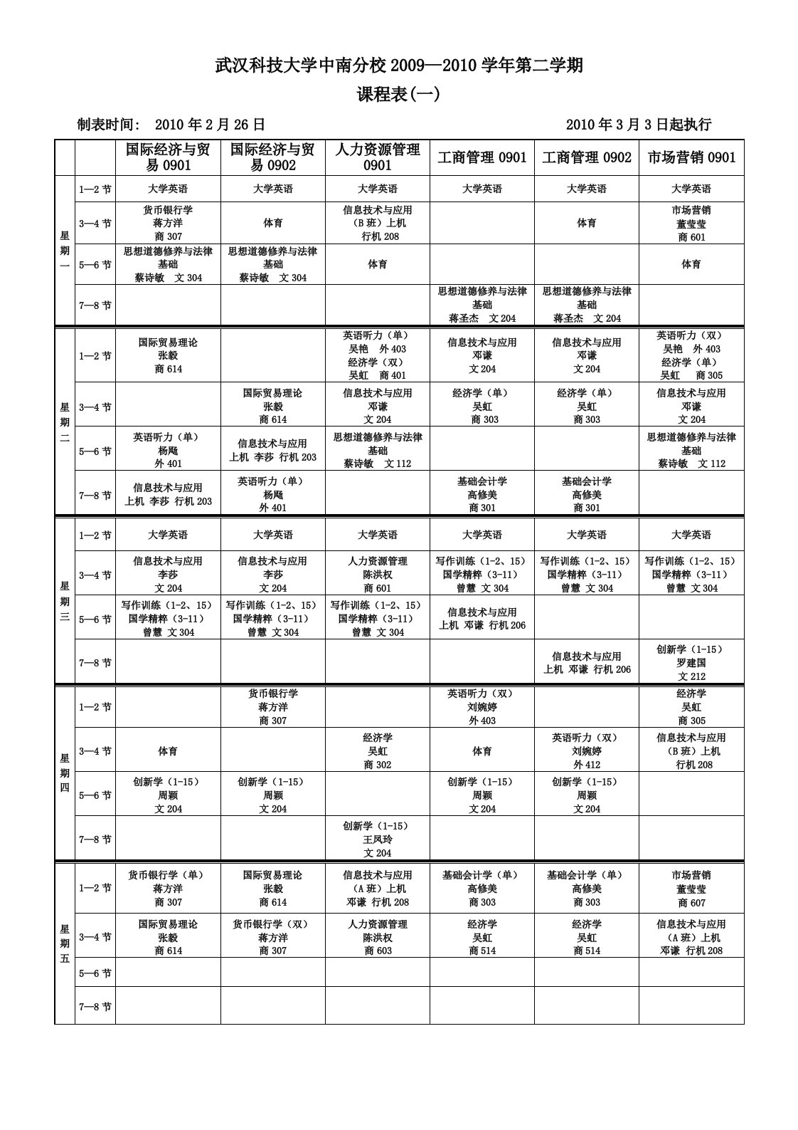 武汉科技大学中南分校2009—2010学年第二学期