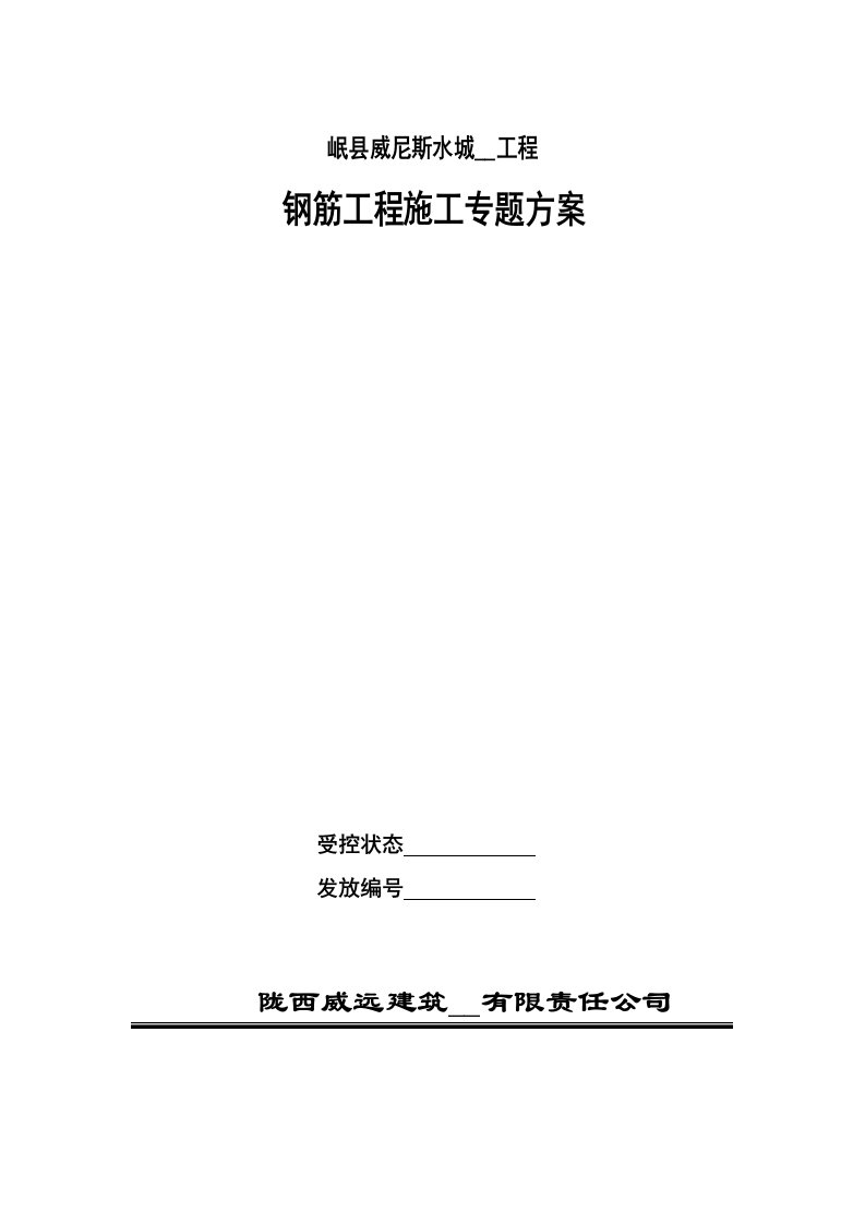 岷县威尼斯水城钢筋工程施工专题方案