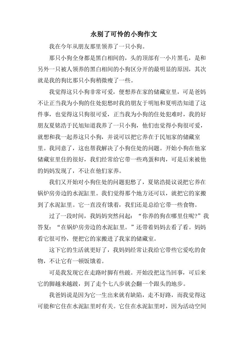 永别了可怜的小狗作文