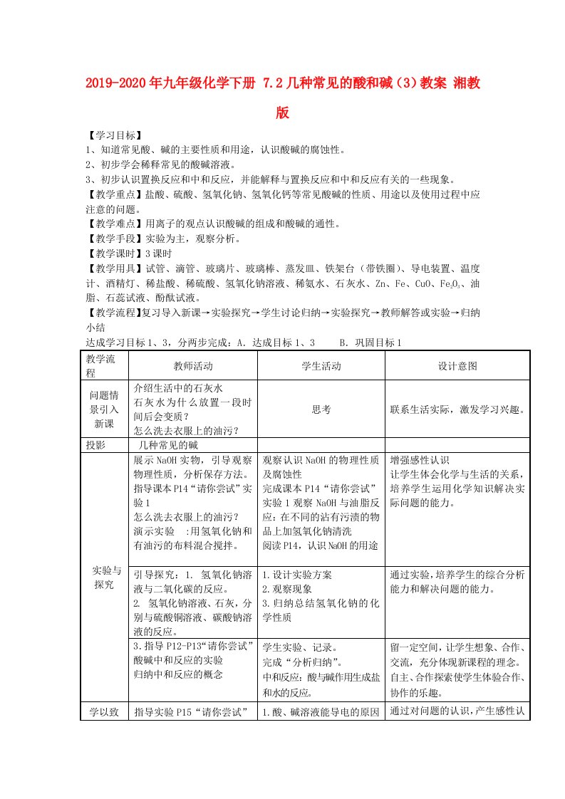 2019-2020年九年级化学下册