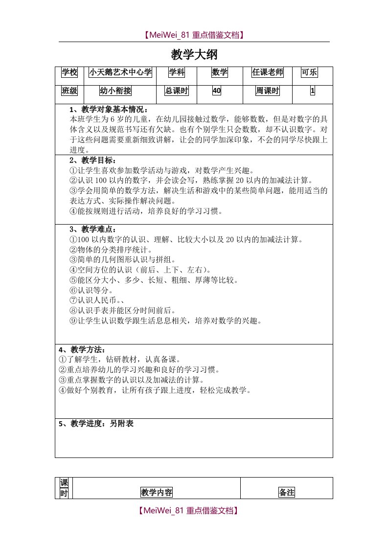 【9A文】幼小衔接数学大纲