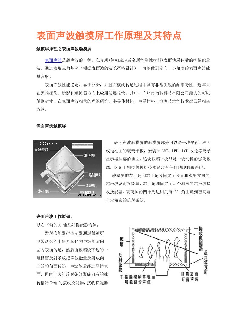 表面声波触摸屏工作原理及其特点