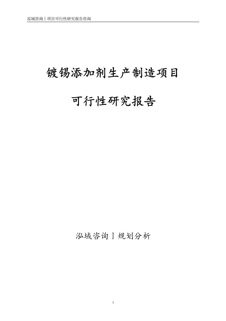 镀锡添加剂生产制造项目可行性研究报告