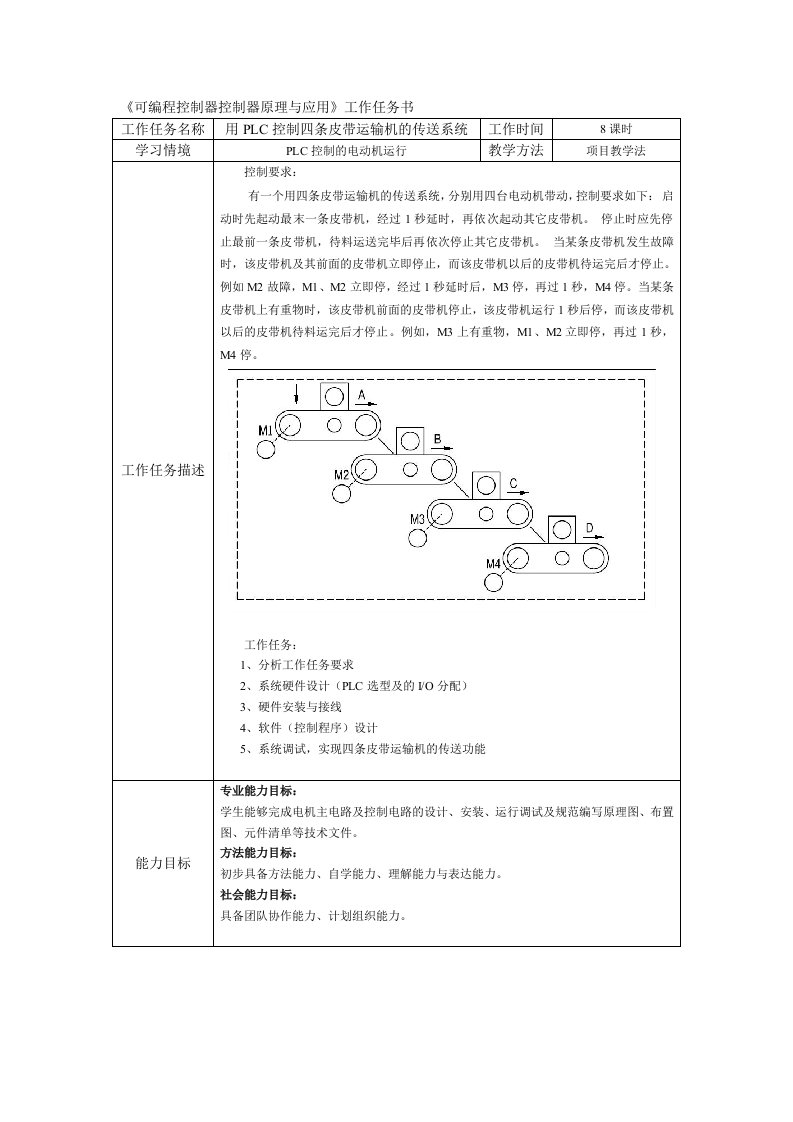 工作任务书2：四条皮带运输机的传送系统