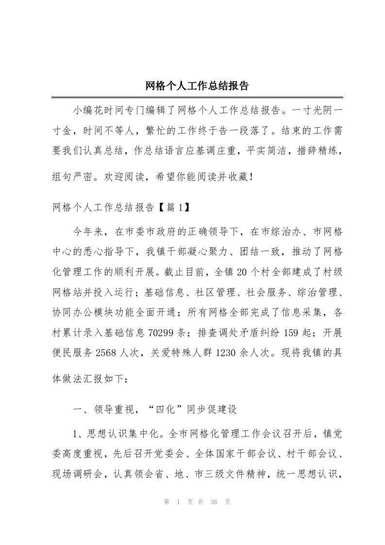 网格个人工作总结报告