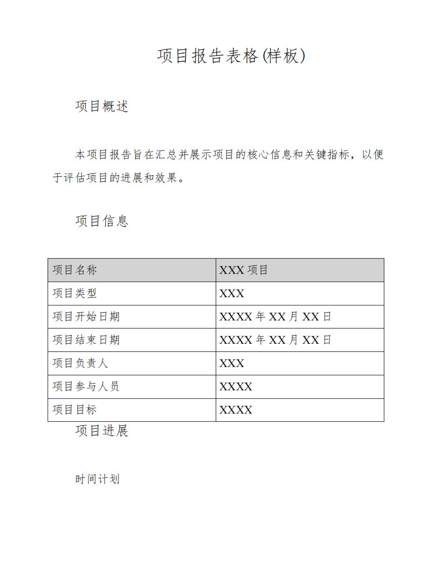 项目报告表格(样板)