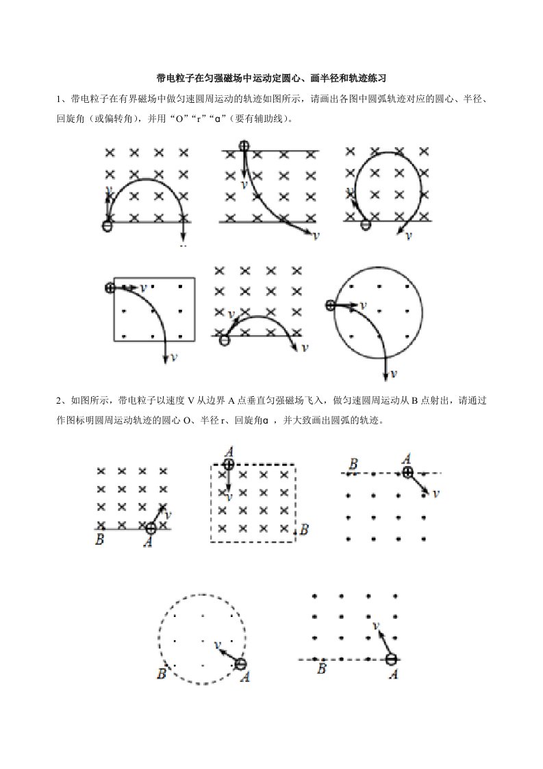 带电粒子在匀强磁场中运动定圆心画半径和轨迹练习