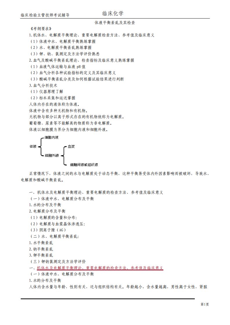 检验主管技师临床化学第6章体液平衡紊乱及其检查【讲义.全】702