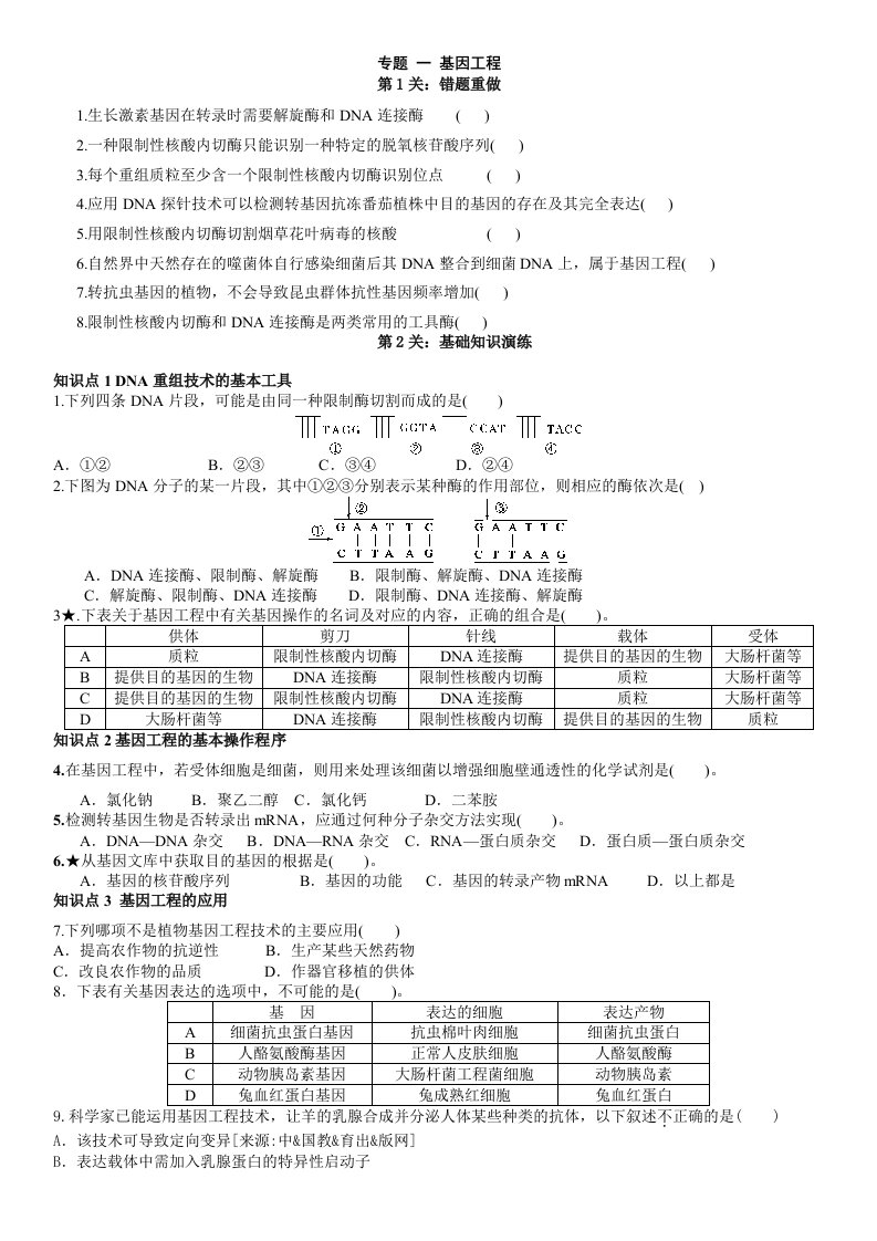 基因工程-专题检测A