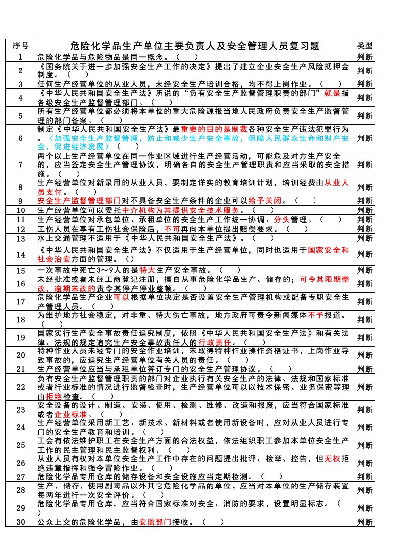 危险化学品生产单位负责人及安全管理人员题库