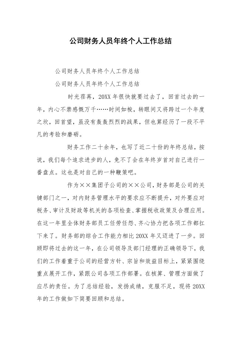 公司财务人员年终个人工作总结