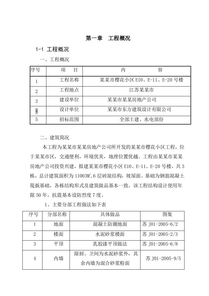 江苏某六层砖混结构小区施工组织设计