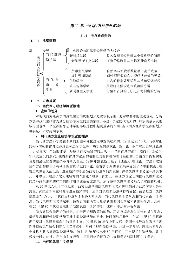 当代西方经济学流派考点归纳总结