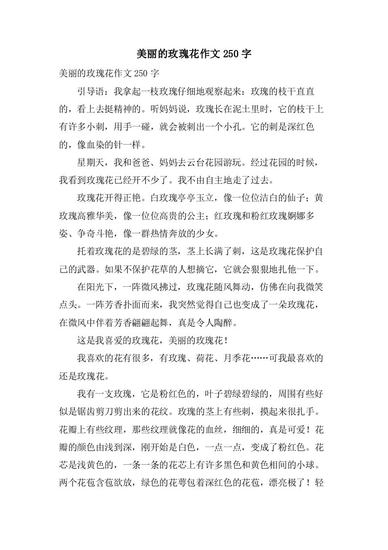 美丽的玫瑰花作文250字