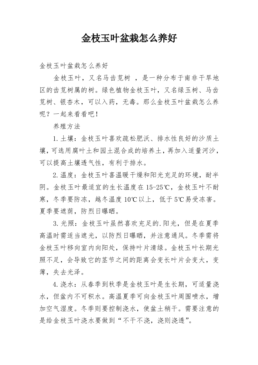 金枝玉叶盆栽怎么养好