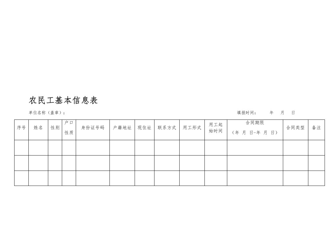 农民工基本信息表