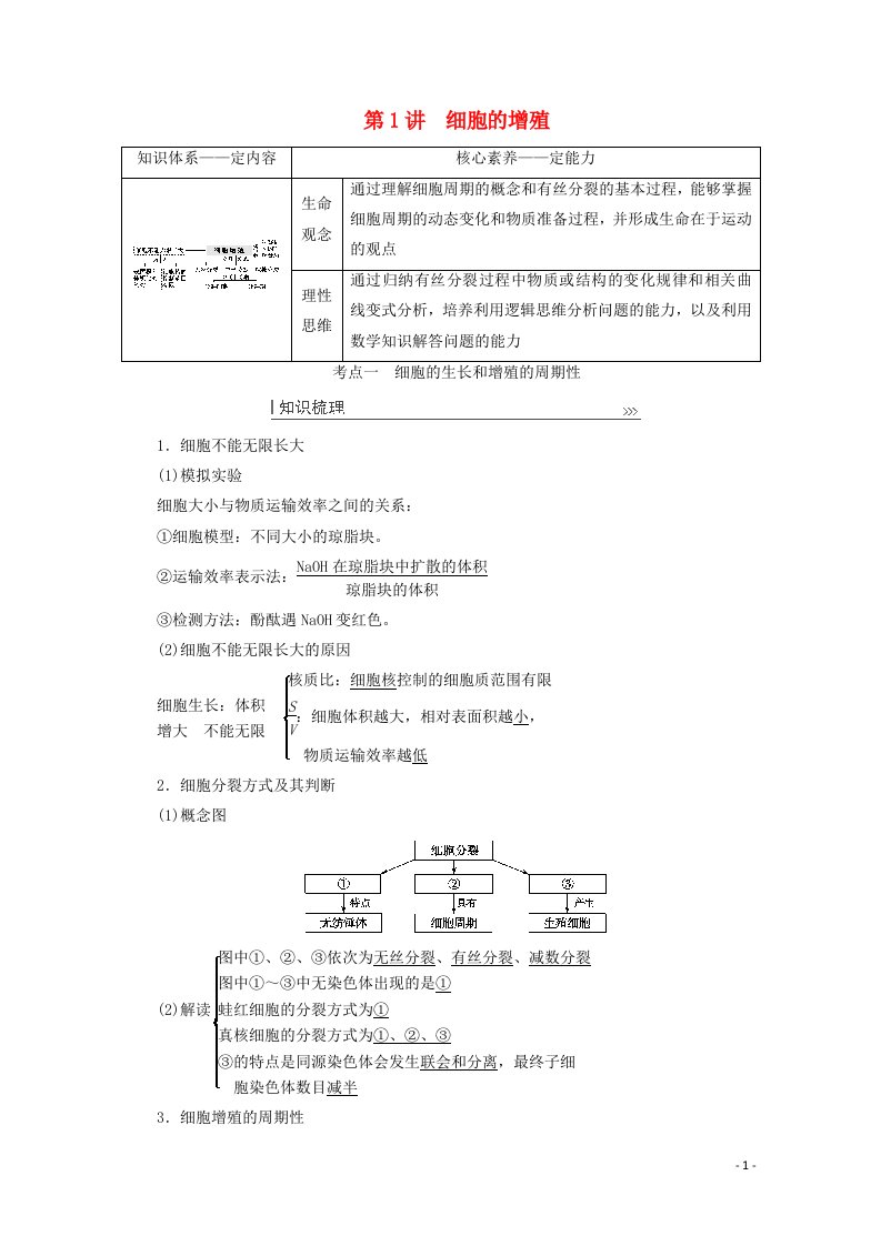 2022届高考生物一轮复习第四单元细胞的生命历程第1讲细胞的增殖教案新人教版