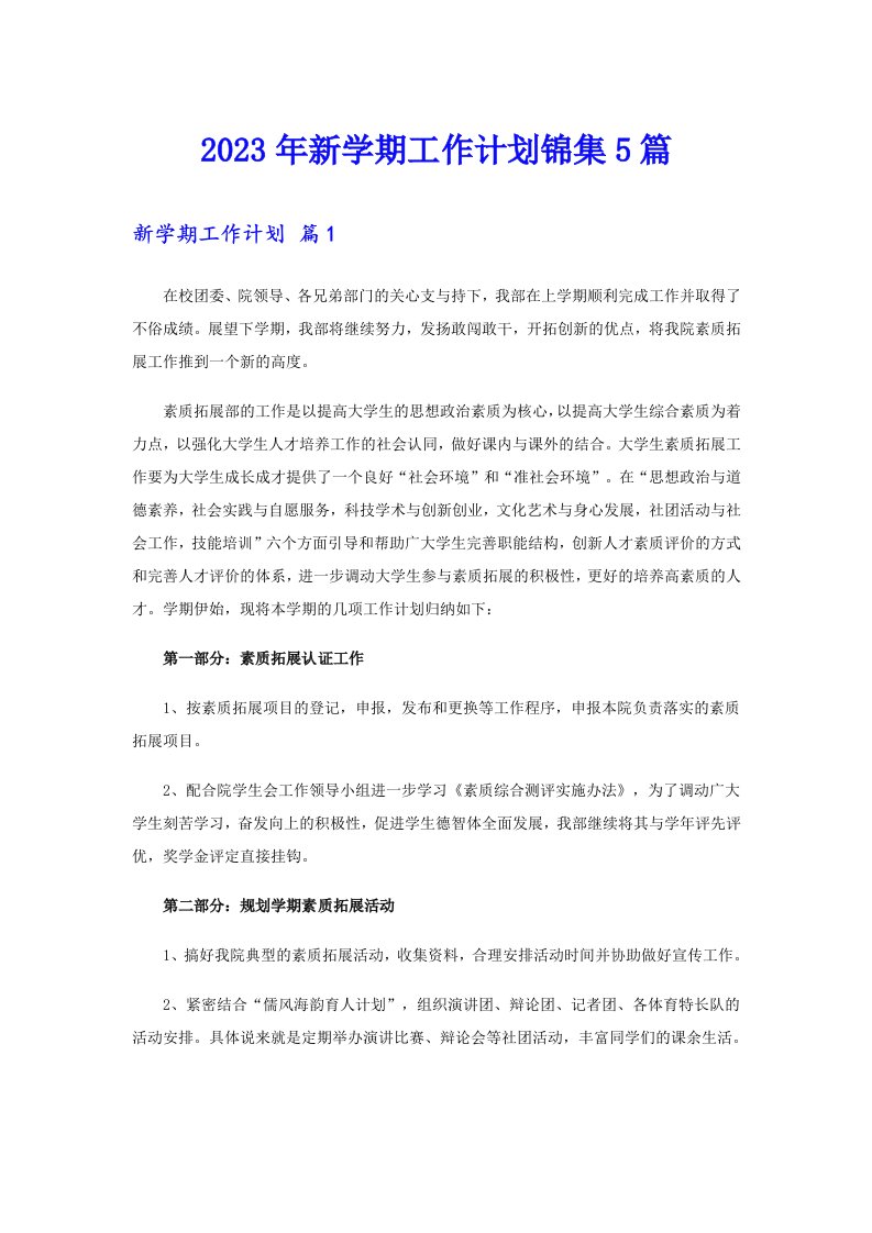 2023年新学期工作计划锦集5篇