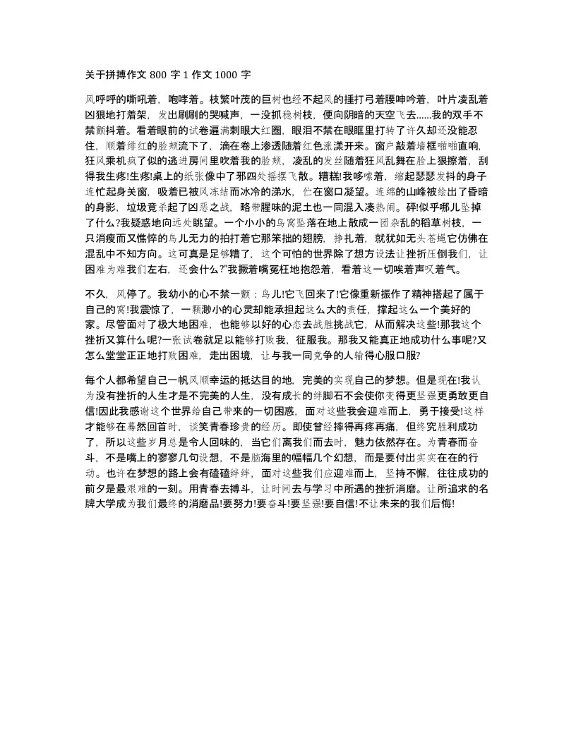 关于拼搏作文800字1作文1000字