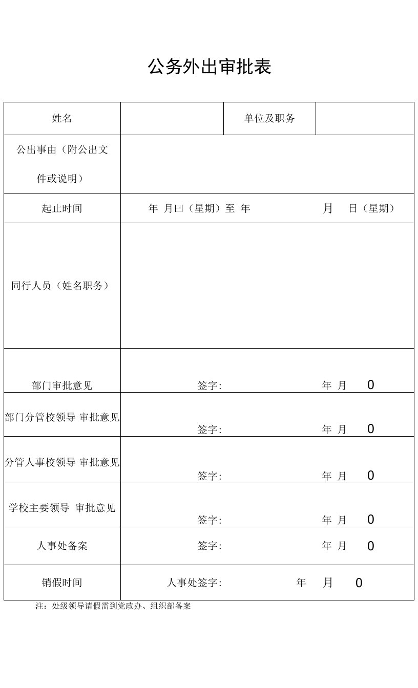 公务外出审批表