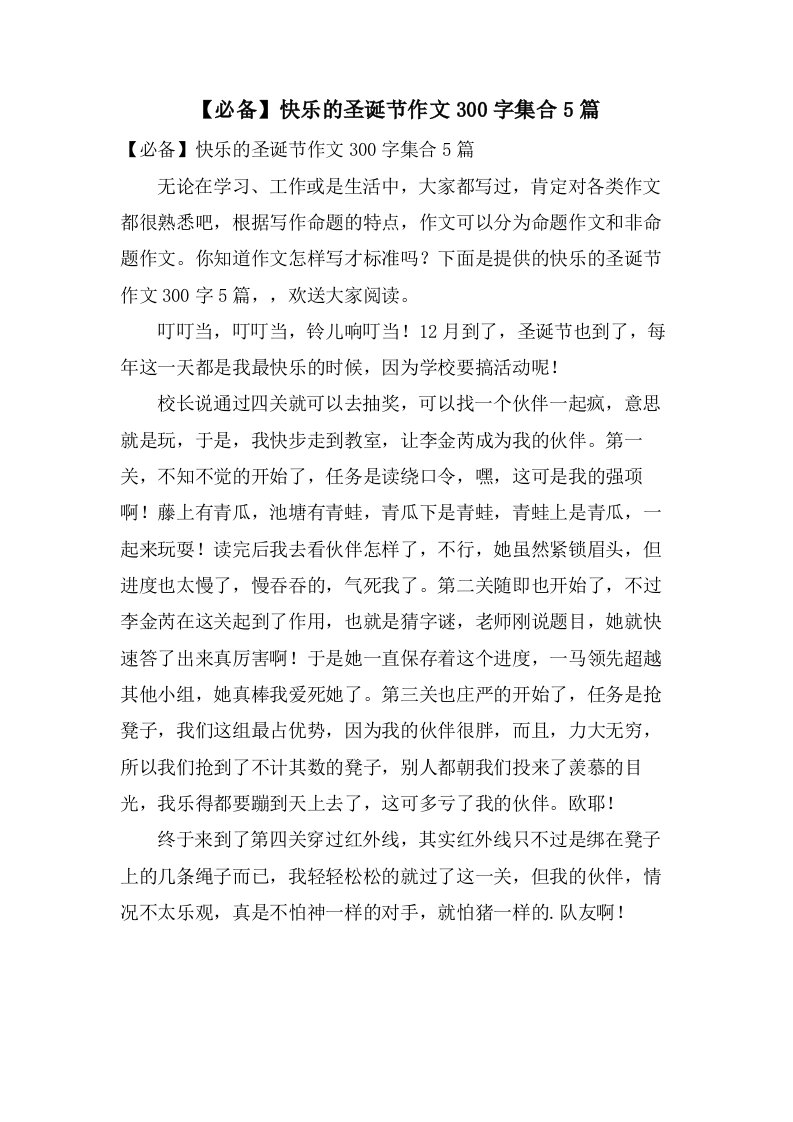 快乐的圣诞节作文300字集合5篇2