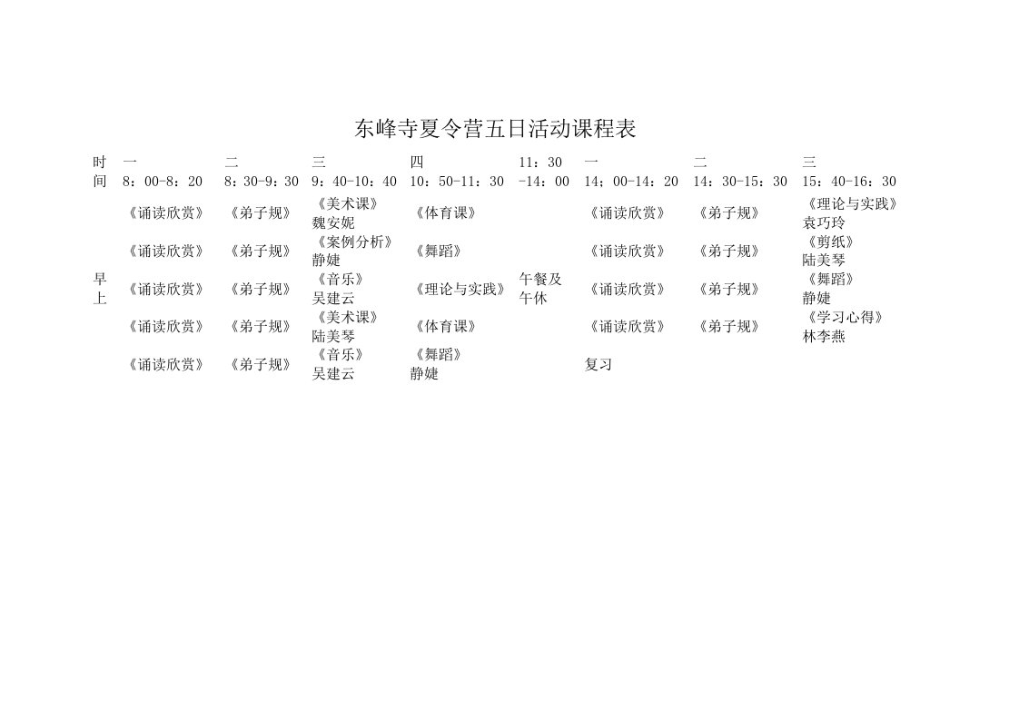 《东峰寺夏令营五日活动课程表.》.doc