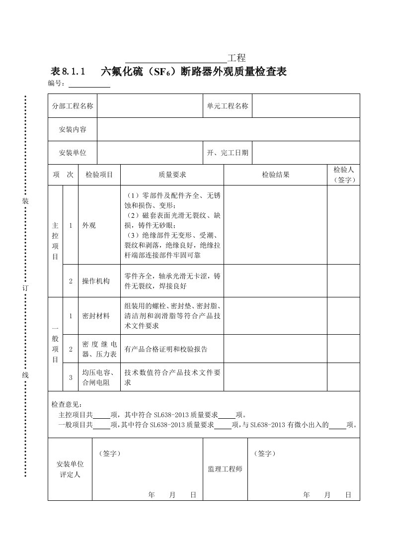 建筑资料-表811六氟化硫SF6断路器外观质量检查表