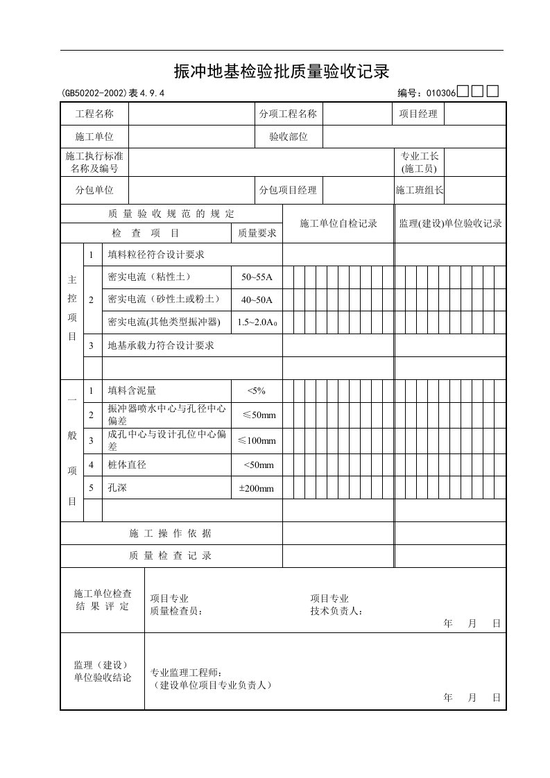 振冲地基检验批质量验收记录