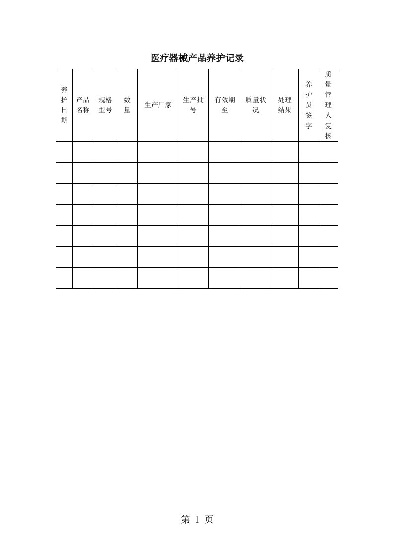 产品养护记录（表格模板、doc格式）