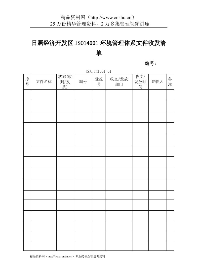 环境管理体系-文件收发清单