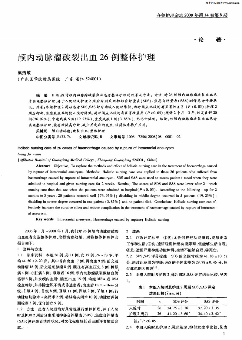 颅内动脉瘤破裂出血26例整体护理.pdf