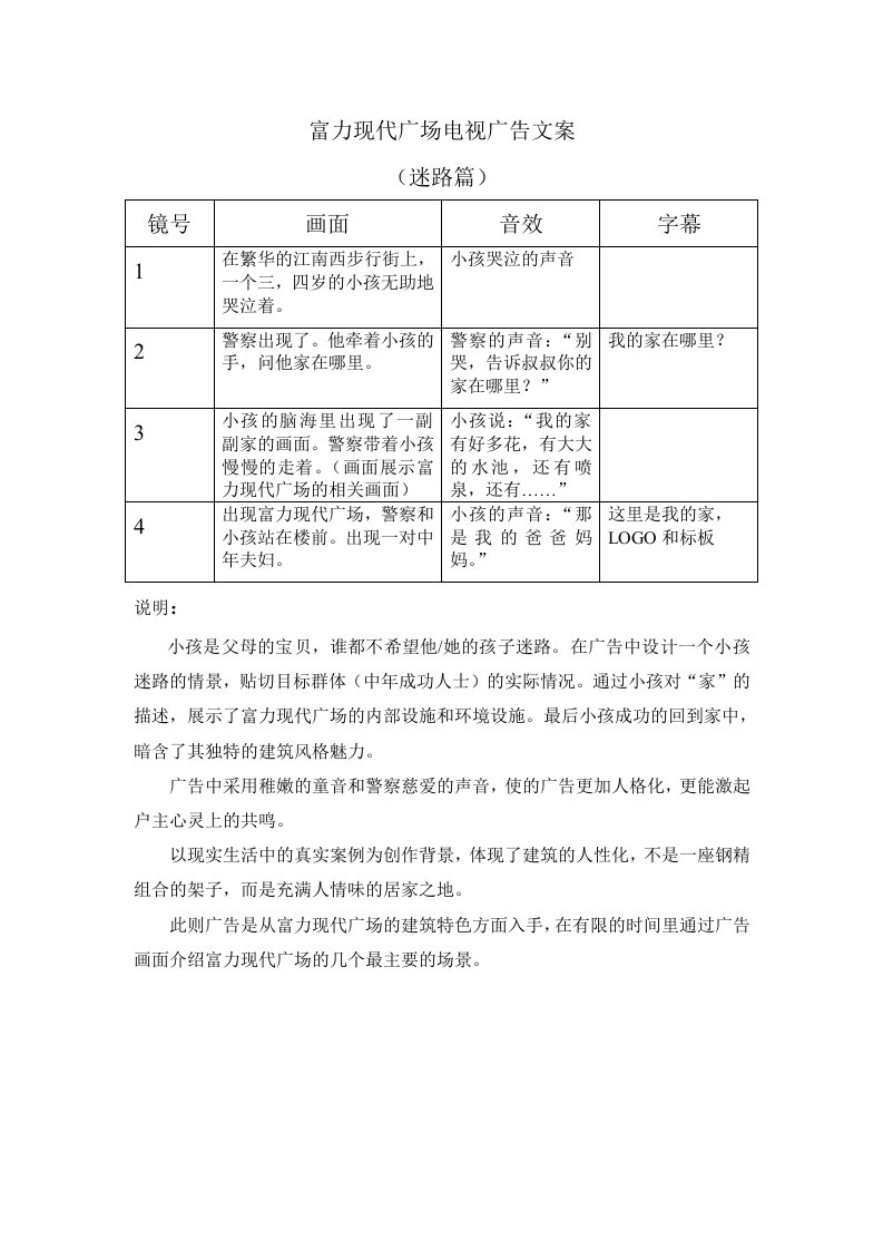 精品文档-富力现代广场电视广告文案迷路篇脚本文案