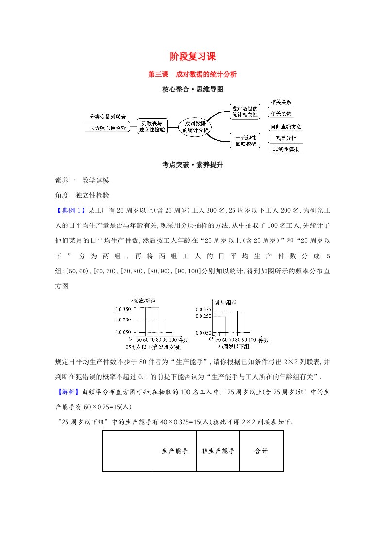 2020_2021学年新教材高中数学第八章成对数据的统计分析阶段复习课第三课成对数据的统计分析教师用书教案新人教A版选择性必修第三册