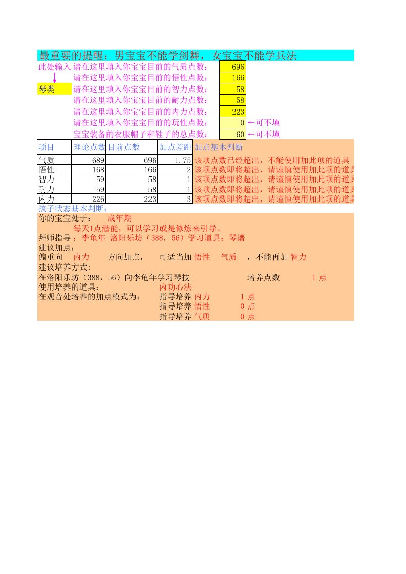 大话西游2小孩培养计算器