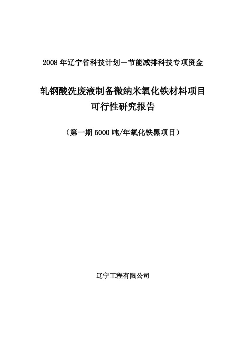 轧钢酸洗废液制备微纳米氧化铁材料建设项目投资建设项目可行性报告