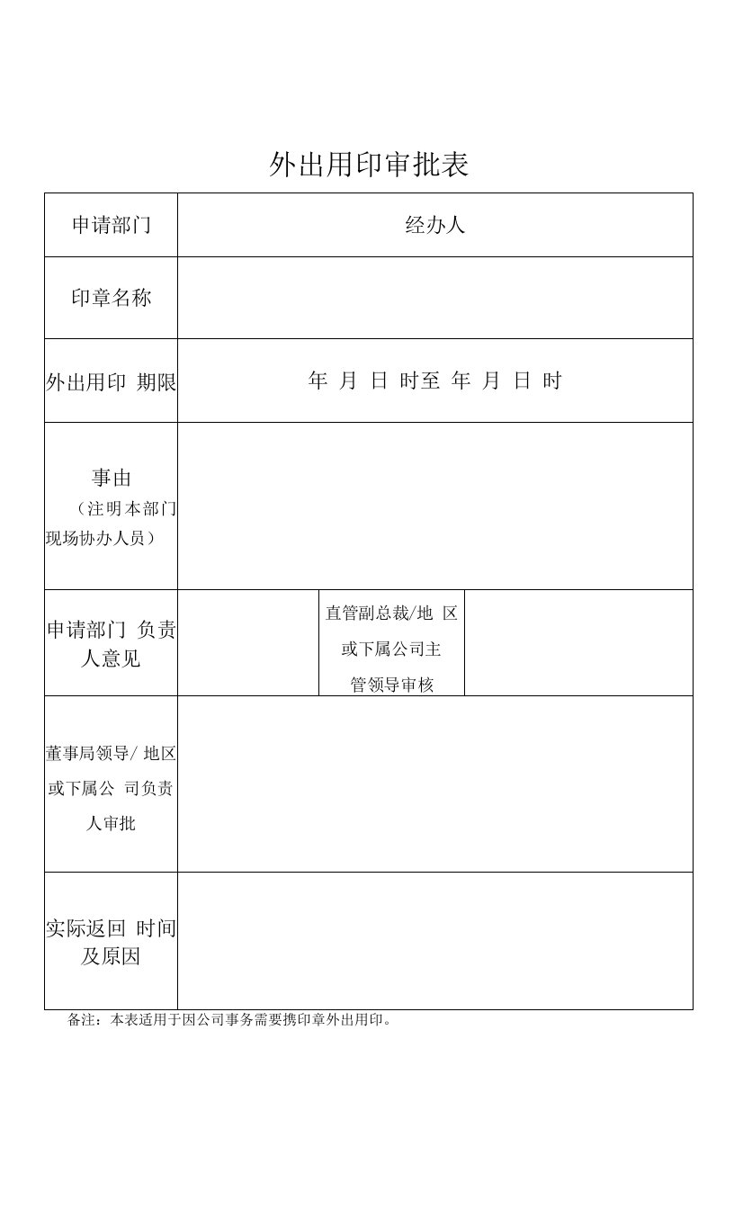 外出用印审批表