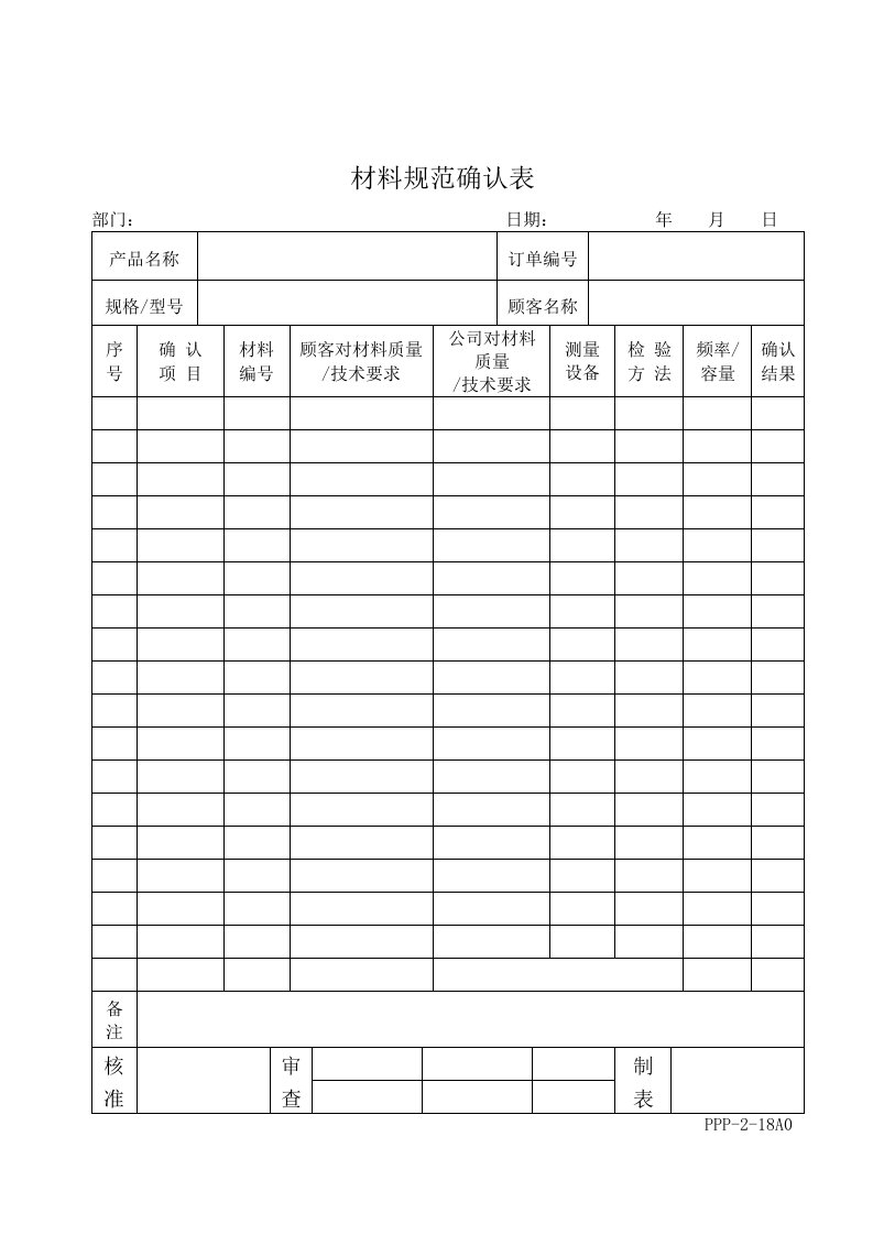 材料规范确认表