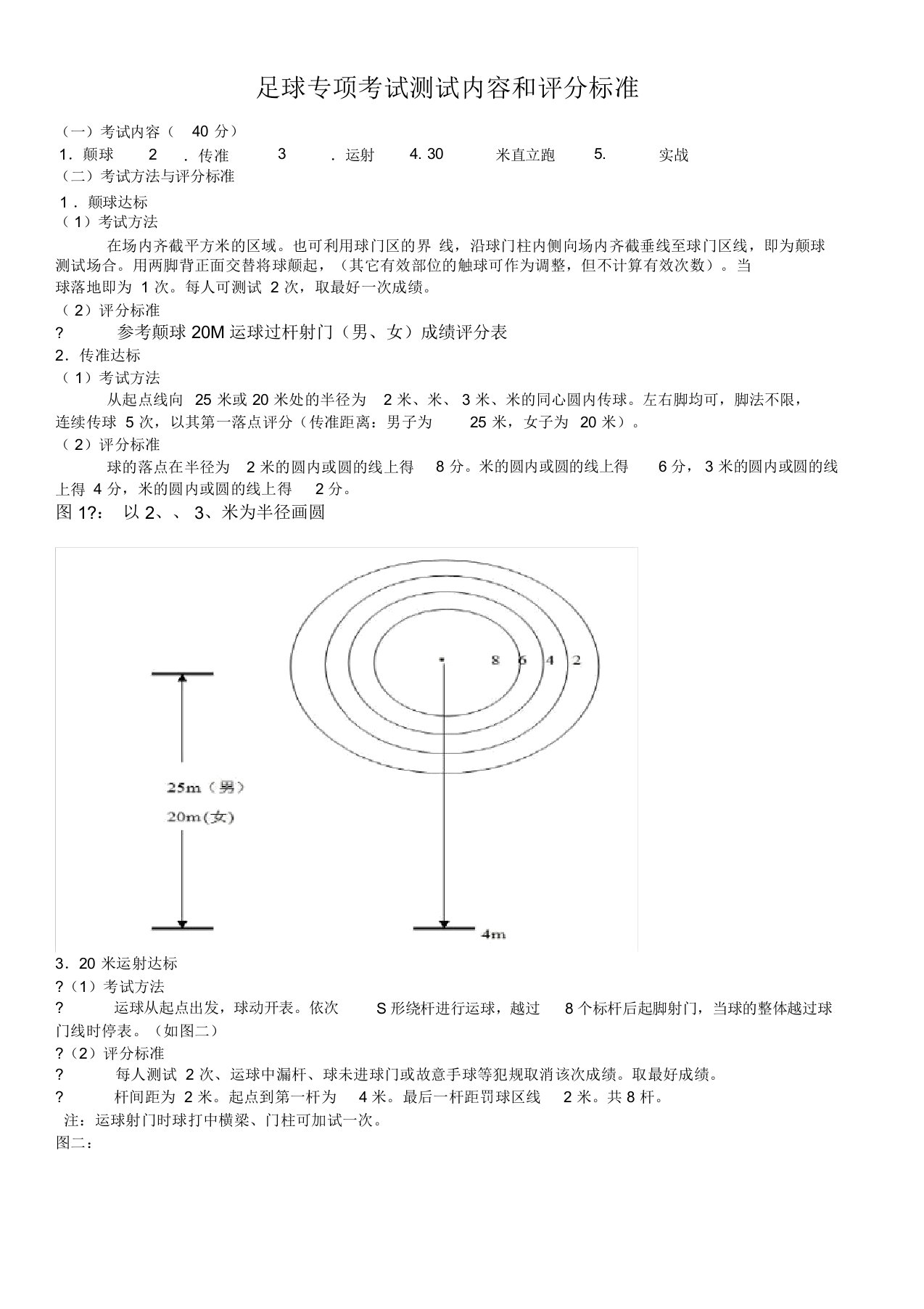 足球专项考试测试内容和评分标准