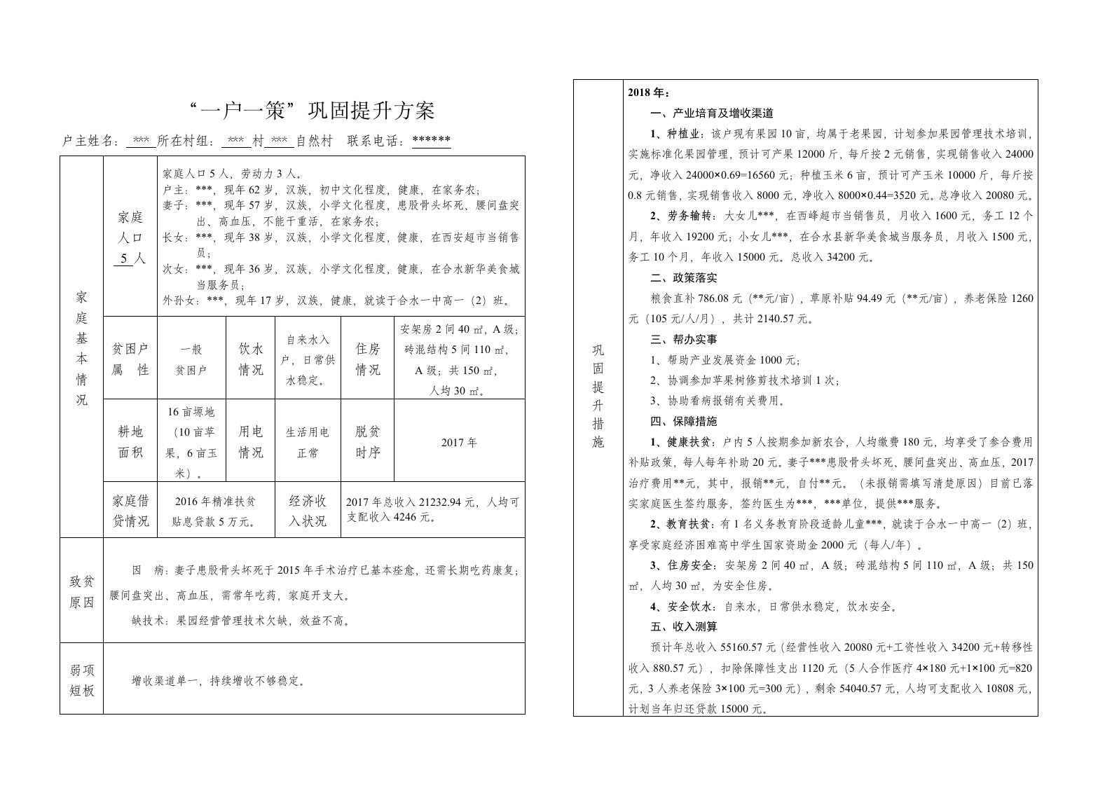 一户一策巩固提升方案