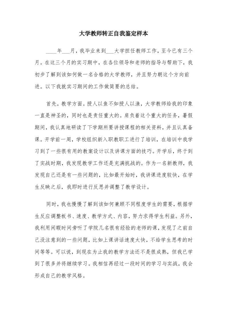 大学教师转正自我鉴定样本