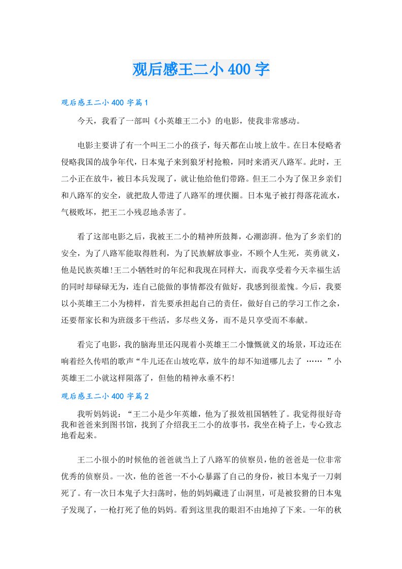 观后感王二小400字