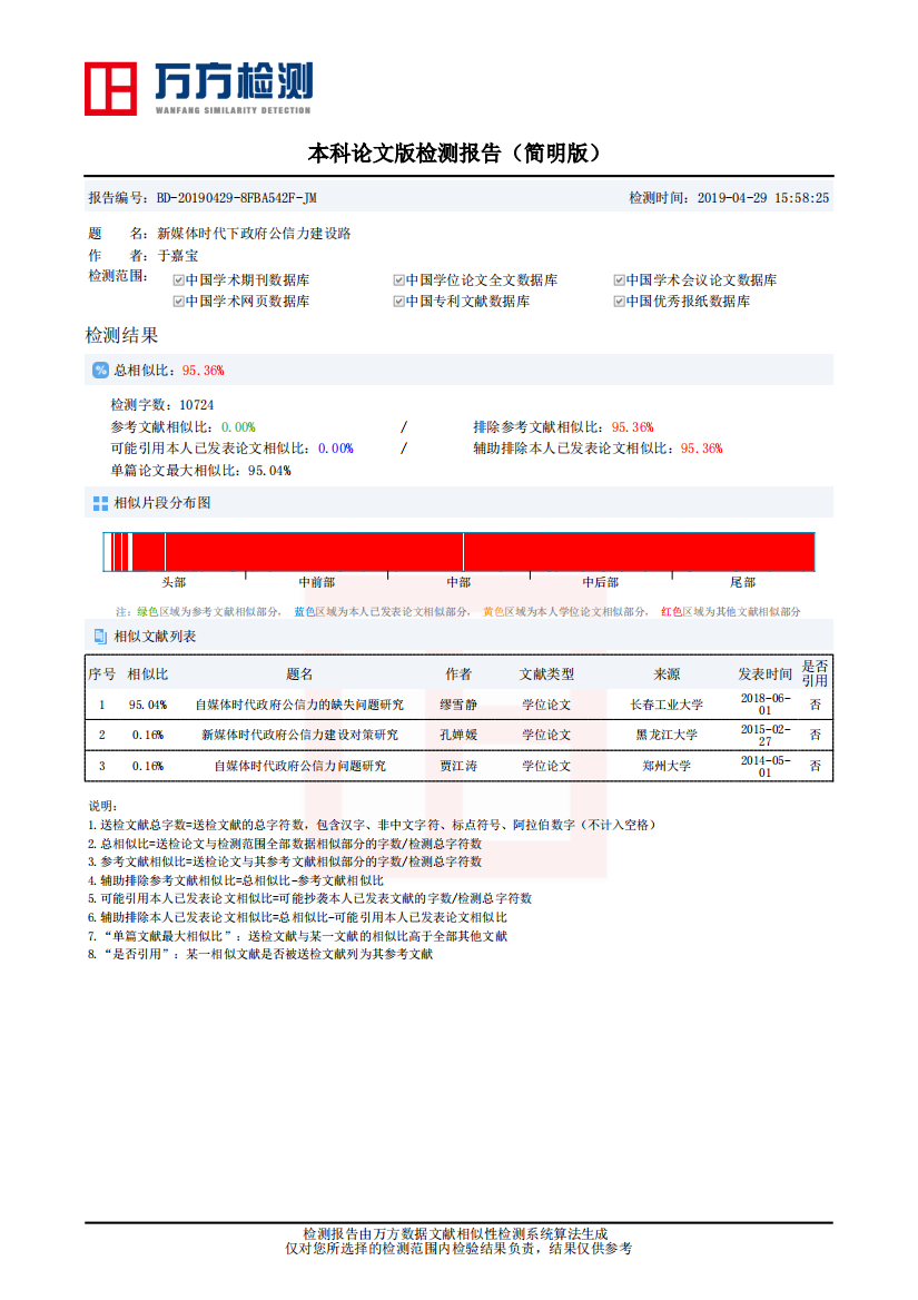 《新媒体时代下政府公信力建设路》论文相似性检测报告（简明版）