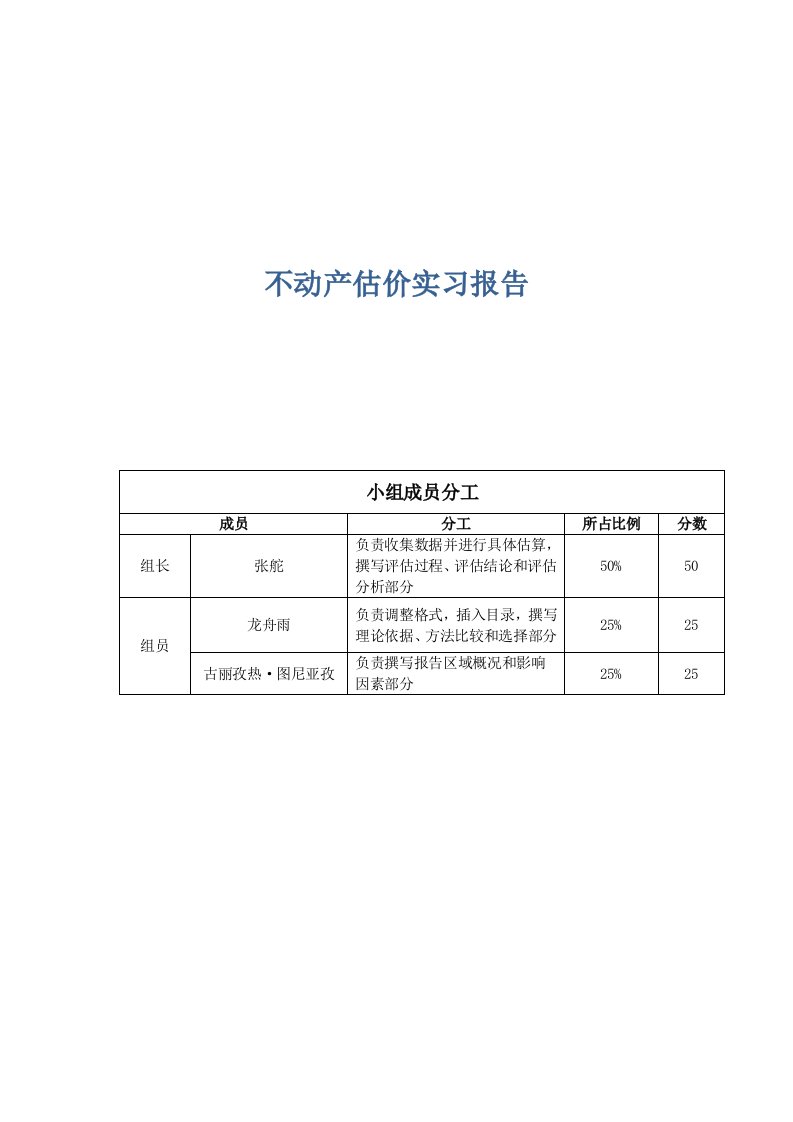 不动产估价实习报告