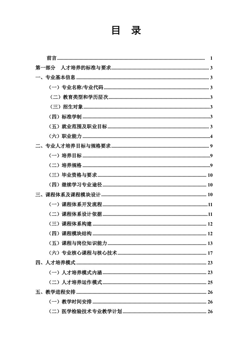 人才培养方案目录及封皮