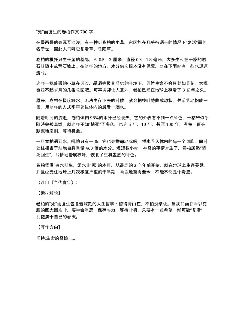 死而复生的卷柏作文700字