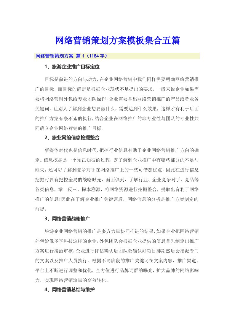 网络营销策划方案模板集合五篇