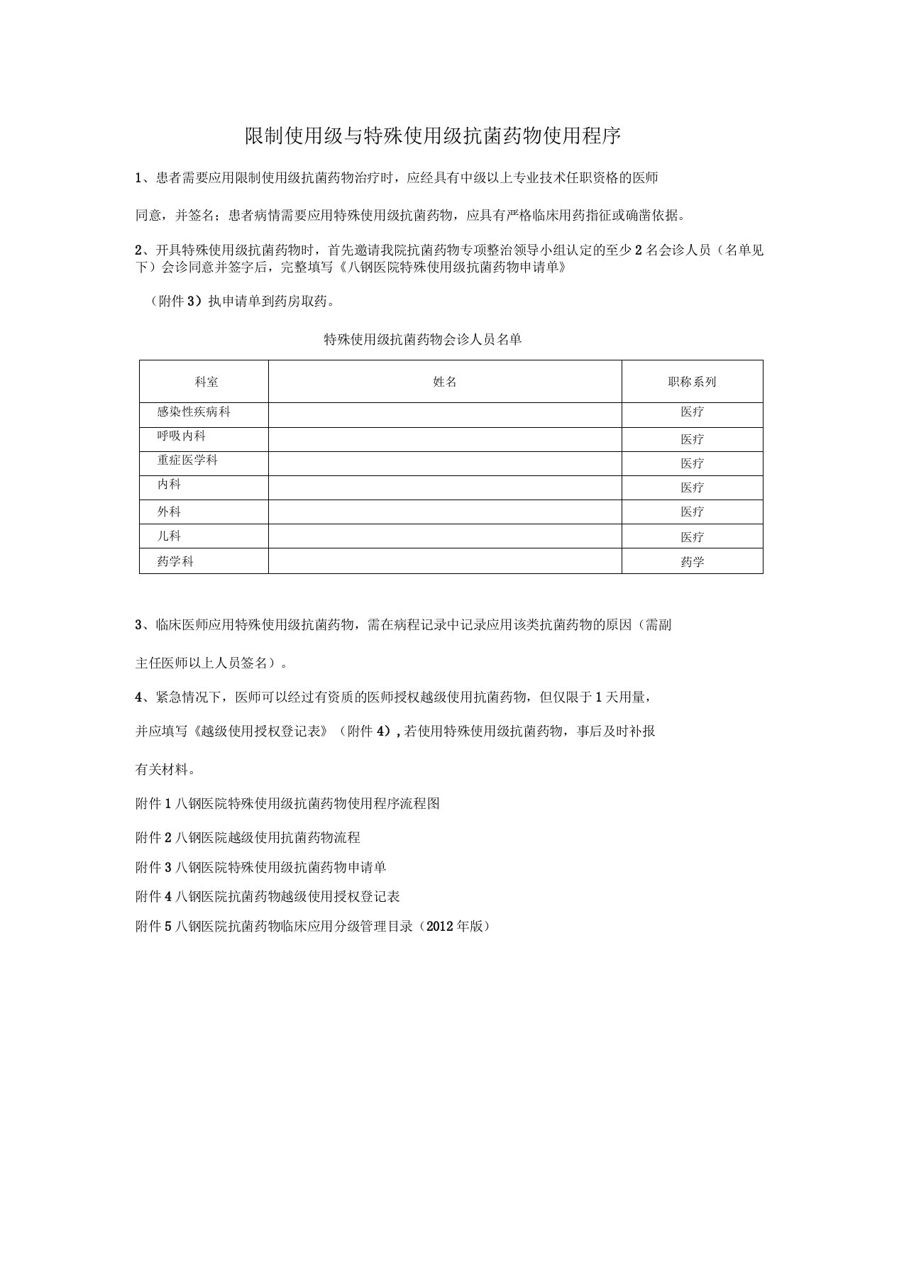 限制使用级与特殊使用级抗菌药物使用程序